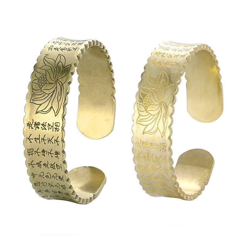 Buddha Stones Sutra Serca Kwiat Lotosu Miedź Mosiądz Pokój Oświecenie Mankiet Bransoletka Bangle