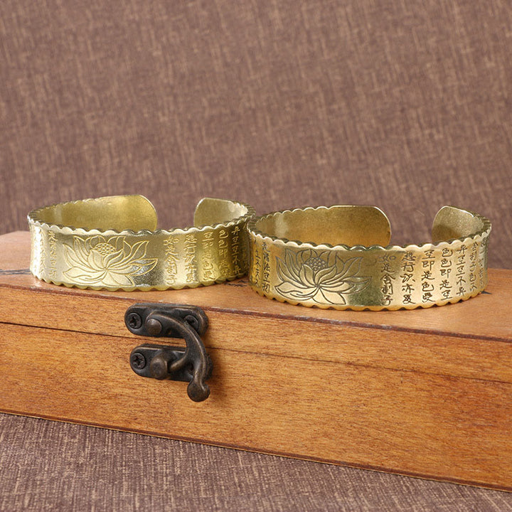 Buddha Stones Sutra Serca Kwiat Lotosu Miedź Mosiądz Pokój Oświecenie Mankiet Bransoletka Bangle