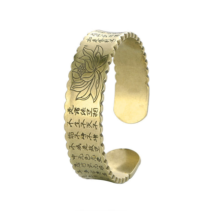 Buddha Stones Sutra Serca Kwiat Lotosu Miedź Mosiądz Pokój Oświecenie Mankiet Bransoletka Bangle