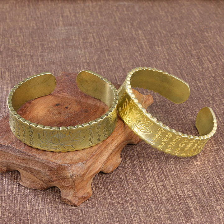 Buddha Stones Sutra Serca Kwiat Lotosu Miedź Mosiądz Pokój Oświecenie Mankiet Bransoletka Bangle