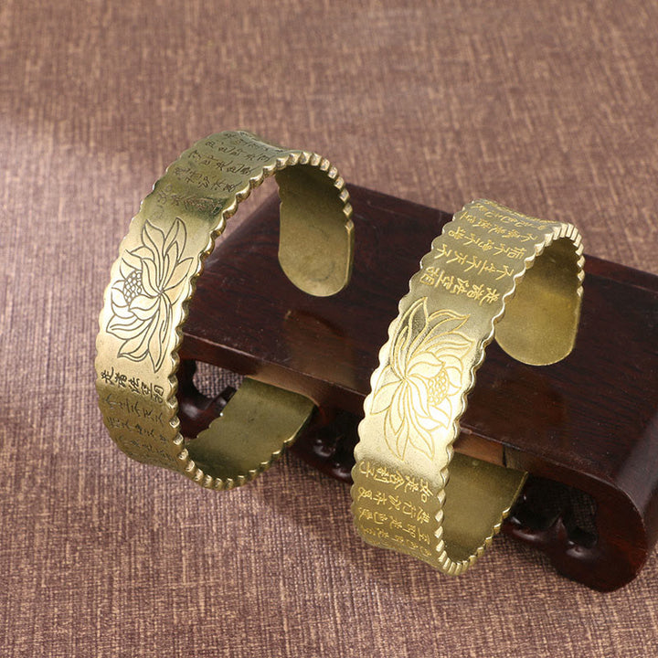 Buddha Stones Sutra Serca Kwiat Lotosu Miedź Mosiądz Pokój Oświecenie Mankiet Bransoletka Bangle