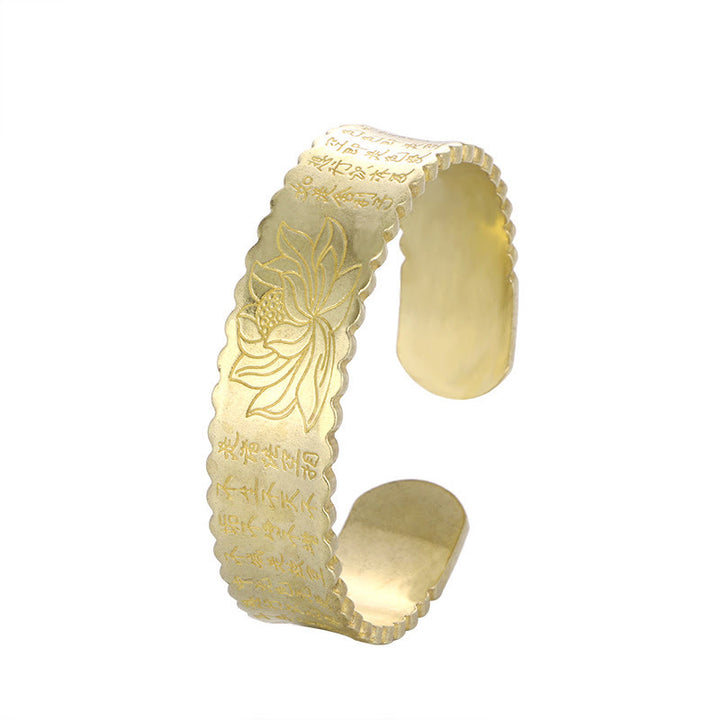 Buddha Stones Sutra Serca Kwiat Lotosu Miedź Mosiądz Pokój Oświecenie Mankiet Bransoletka Bangle
