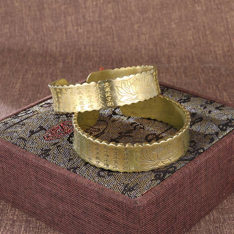 Buddha Stones Sutra Serca Kwiat Lotosu Miedź Mosiądz Pokój Oświecenie Mankiet Bransoletka Bangle