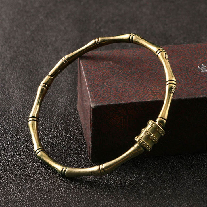 Buddha Stones Bambus Kwiat Lotosu Miedź Mosiądz Bransoletka Pokoju Bangle