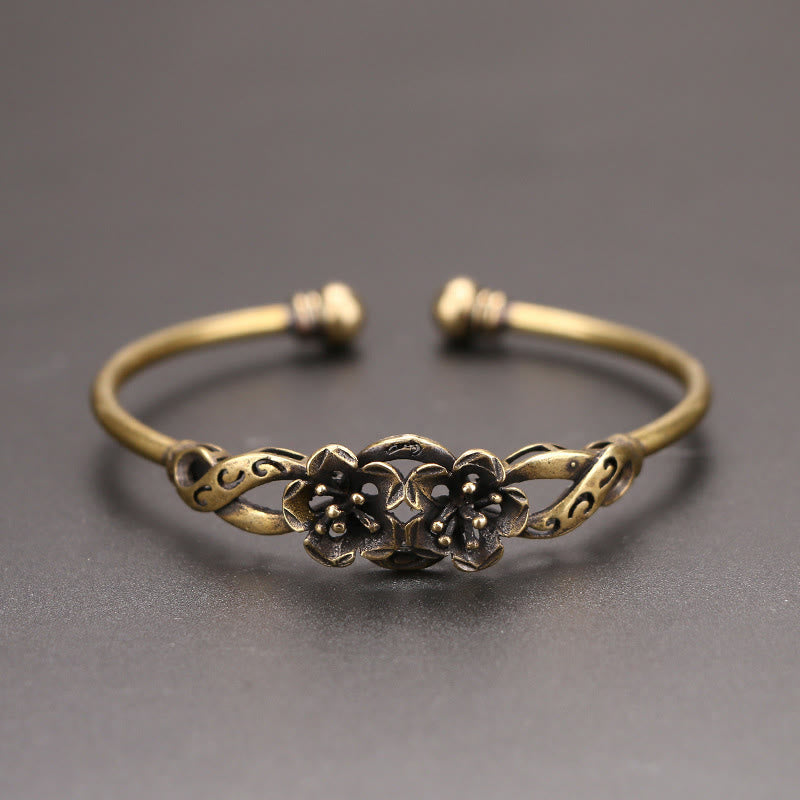 Buddha Stones Kwiaty Liście Miedź Mosiądz Szczęście Uzdrawiająca Bransoletka Mankiet Bangle
