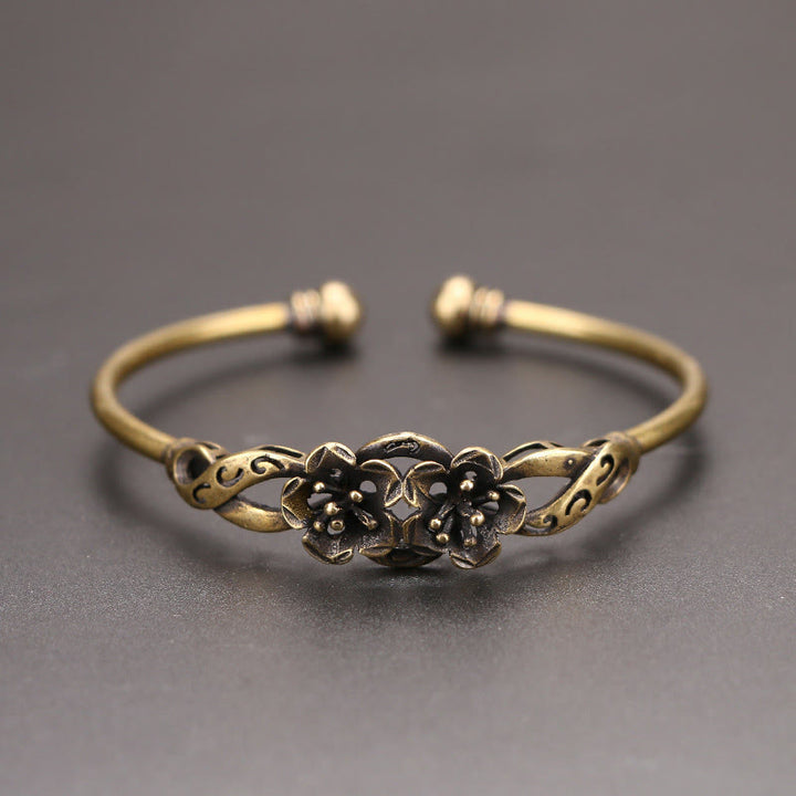 Buddha Stones Kwiaty Liście Miedź Mosiądz Szczęście Uzdrawiająca Bransoletka Mankiet Bangle