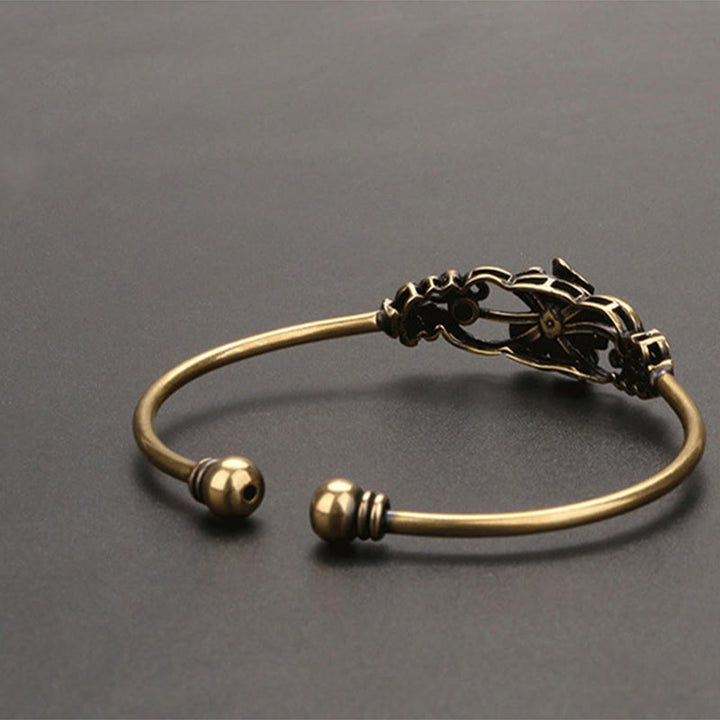 Buddha Stones Kwiaty Liście Miedź Mosiądz Szczęście Uzdrawiająca Bransoletka Mankiet Bangle