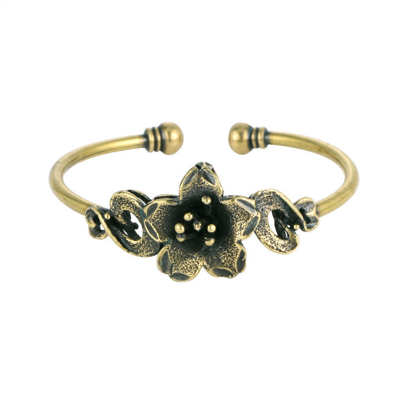 Buddha Stones Kwiaty Liście Miedź Mosiądz Szczęście Uzdrawiająca Bransoletka Mankiet Bangle