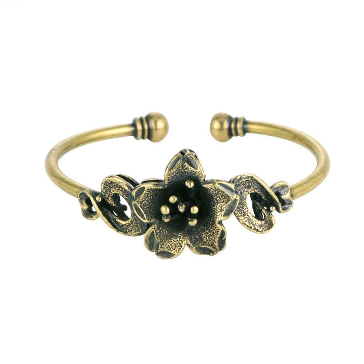 Buddha Stones Kwiaty Liście Miedź Mosiądz Szczęście Uzdrawiająca Bransoletka Mankiet Bangle
