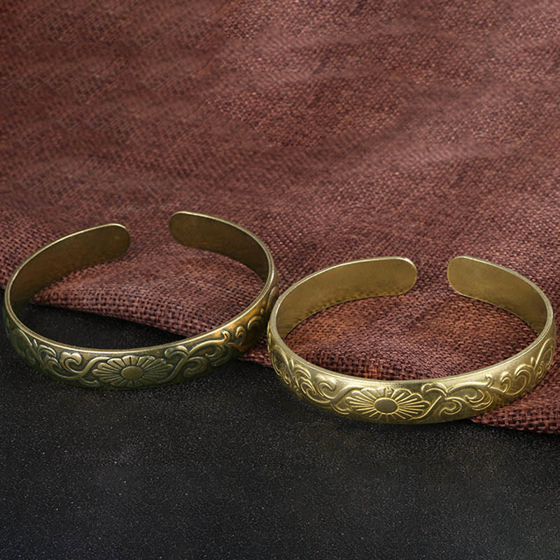 Buddha Stones Stokrotki Winorośl Miedź Mosiądz Szczęście Samoopieka Mankiet Bransoletka Bangle