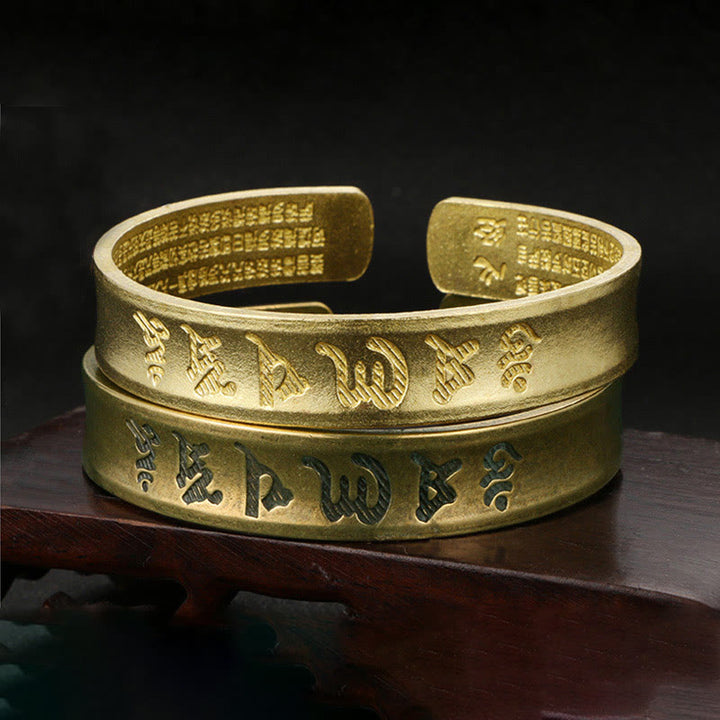 Buddha Stones Sześć Prawdziwych Słów 'om Mani Padme Hum' Sutra Serca Miedź Mosiądz Wewnętrzny Spokój Mankiet Bransoletka Bangle