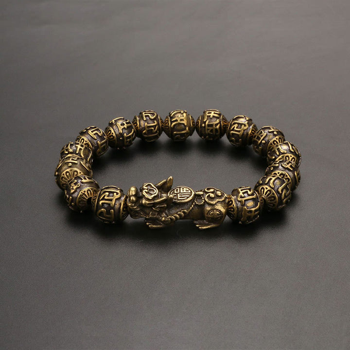 Buddha Stones Pi Xiu Niosący Fu Charakter Sześć Prawdziwych Słów 'om Mani Padme Hum' Miedziane Koraliki Bransoletka Bogactwa Bransoletka