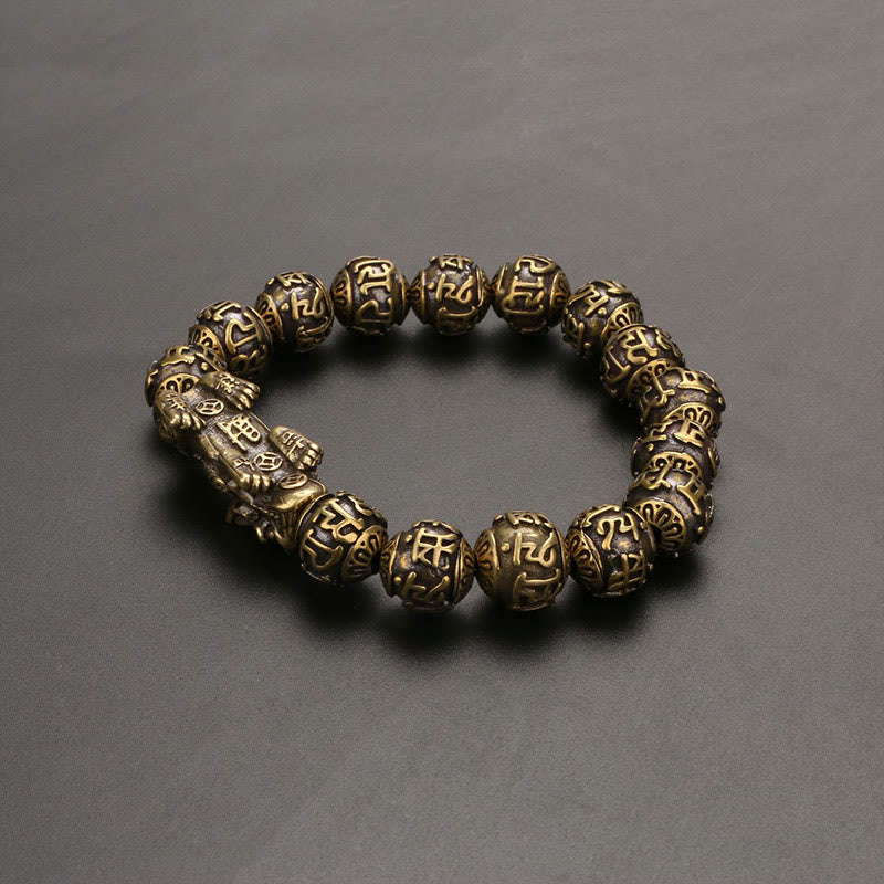 Buddha Stones Pi Xiu Niosący Fu Charakter Sześć Prawdziwych Słów 'om Mani Padme Hum' Miedziane Koraliki Bransoletka Bogactwa Bransoletka