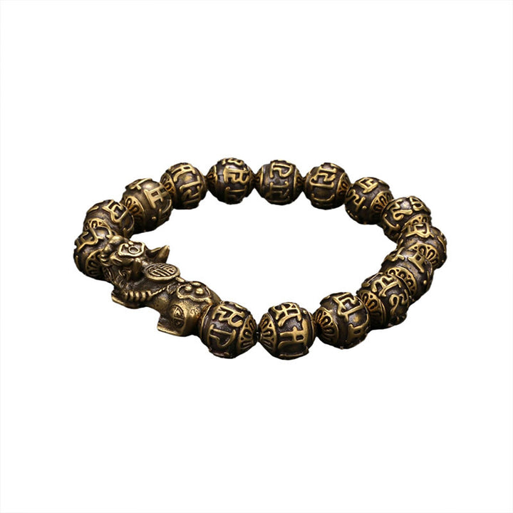 Buddha Stones Pi Xiu Niosący Fu Charakter Sześć Prawdziwych Słów 'om Mani Padme Hum' Miedziane Koraliki Bransoletka Bogactwa Bransoletka