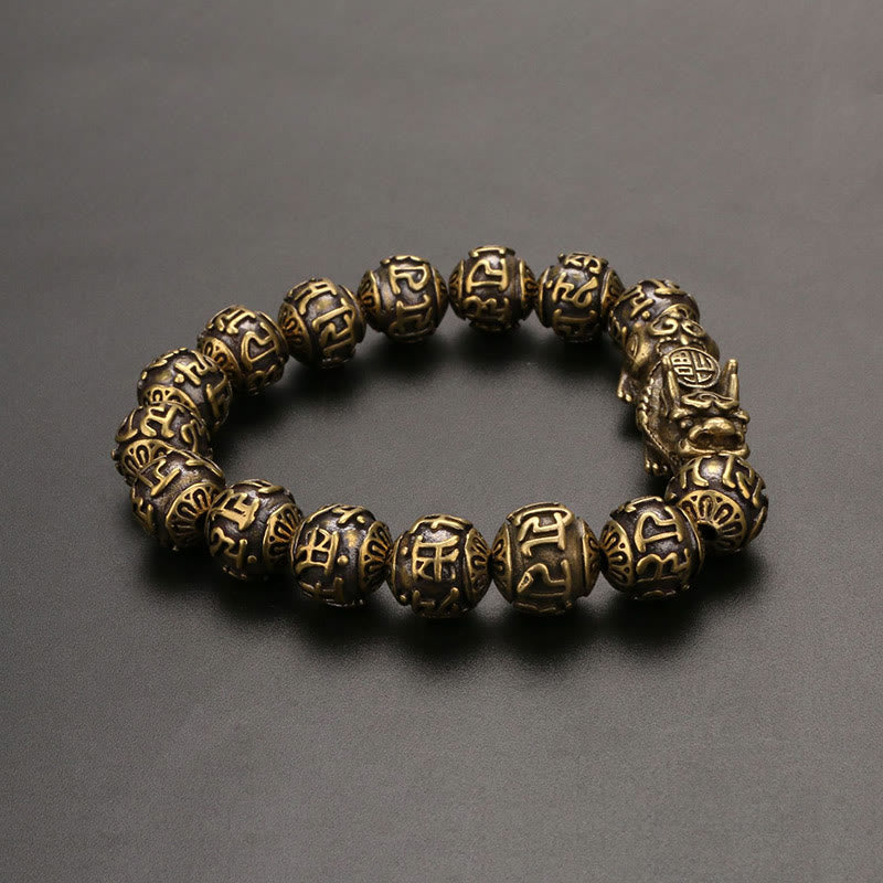 Buddha Stones Pi Xiu Niosący Fu Charakter Sześć Prawdziwych Słów 'om Mani Padme Hum' Miedziane Koraliki Bransoletka Bogactwa Bransoletka