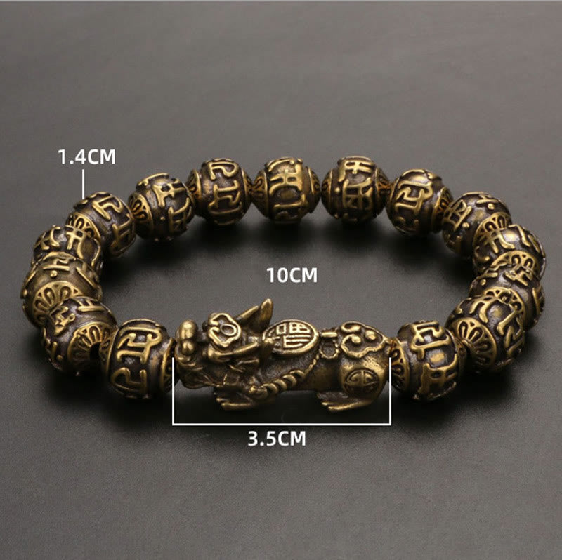 Buddha Stones Pi Xiu Niosący Fu Charakter Sześć Prawdziwych Słów 'om Mani Padme Hum' Miedziane Koraliki Bransoletka Bogactwa Bransoletka