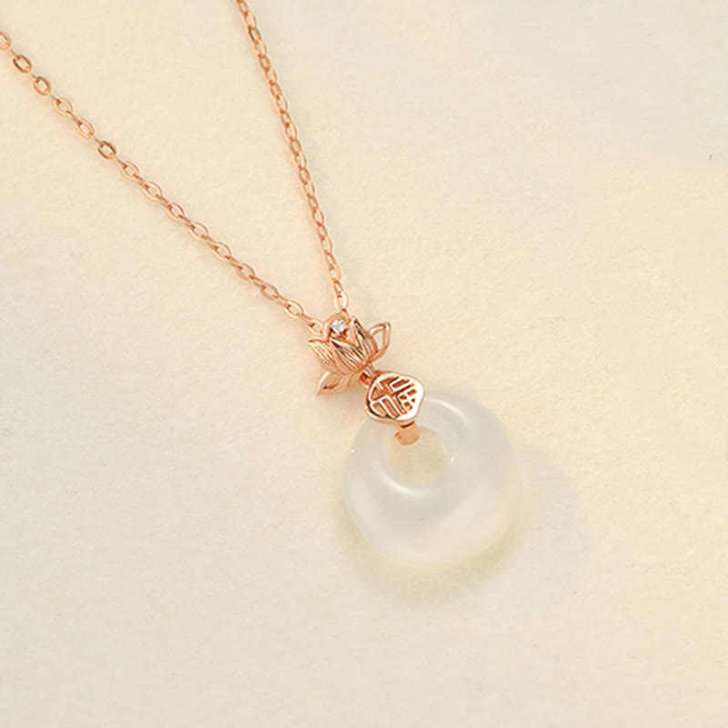 Buddha Stones Chalcedon 925 Srebro Sterling Kwiat Lotosu Fu Charakter Pokoju Klamra Pozytywny Naszyjnik Wisiorek - Różowe złoto - image 9