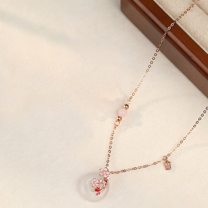 Buddha Stones Chalcedon Różowy Kryształ 925 Srebro Sterling Kwiaty Koi Ryba Pokój Klamra Pozytywny Naszyjnik Wisiorek - image 1