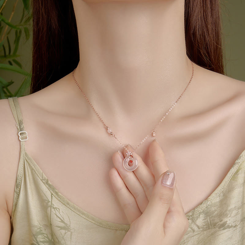 Buddha Stones Chalcedon Różowy Kryształ 925 Srebro Sterling Kwiaty Koi Ryba Pokój Klamra Pozytywny Naszyjnik Wisiorek - image 4