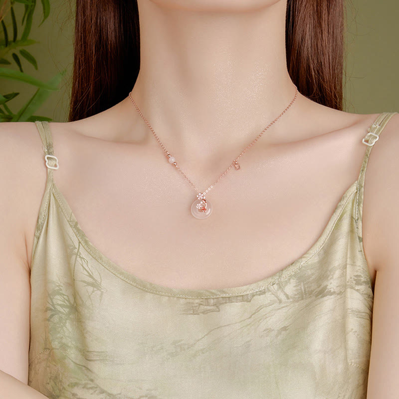 Buddha Stones Chalcedon Różowy Kryształ 925 Srebro Sterling Kwiaty Koi Ryba Pokój Klamra Pozytywny Naszyjnik Wisiorek - image 11