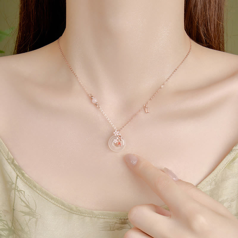 Buddha Stones Chalcedon Różowy Kryształ 925 Srebro Sterling Kwiaty Koi Ryba Pokój Klamra Pozytywny Naszyjnik Wisiorek - image 3