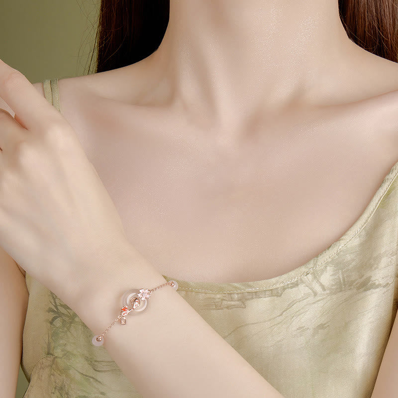 Buddha Stones Chalcedon Różowy Kryształ 925 Srebro Sterling Kwiaty Koi Ryba Pokój Klamra Pozytywna Bransoletka - image 4