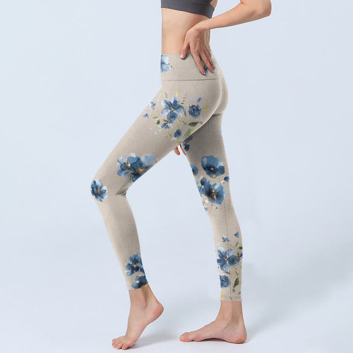 Leginsy do jogi damskie Buddha Stones Dark Blue Flower Gym - image 3