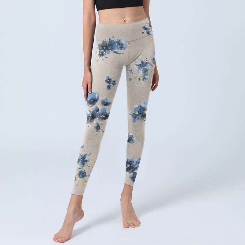Leginsy do jogi damskie Buddha Stones Dark Blue Flower Gym - image 6