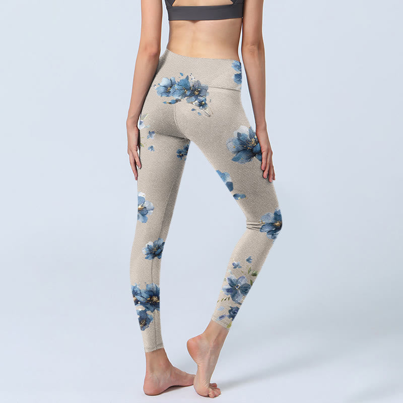 Leginsy do jogi damskie Buddha Stones Dark Blue Flower Gym - image 5