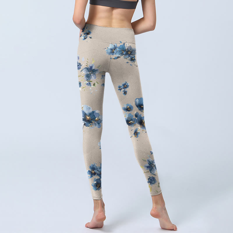 Leginsy do jogi damskie Buddha Stones Dark Blue Flower Gym - image 7