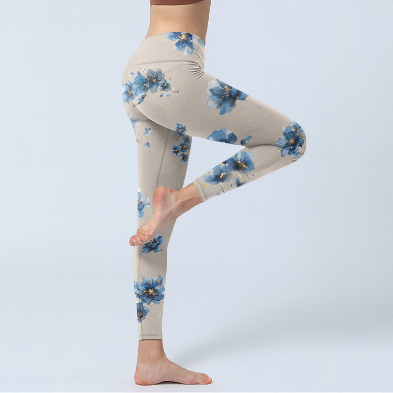 Leginsy do jogi damskie Buddha Stones Dark Blue Flower Gym - image 4