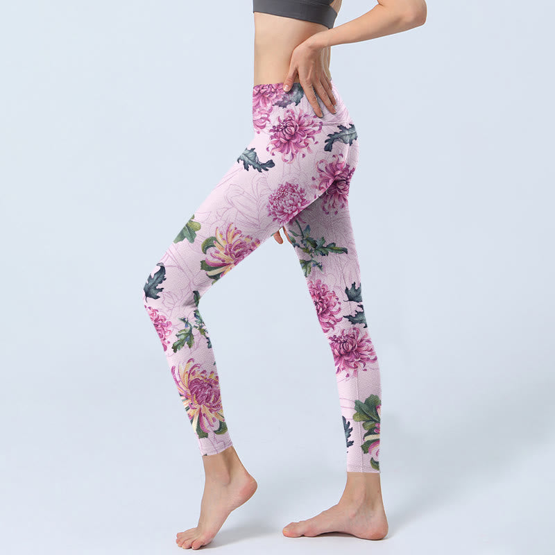 Leginsy do jogi damskie Buddha Stones Pink Chrysanthemum Gym - image 2