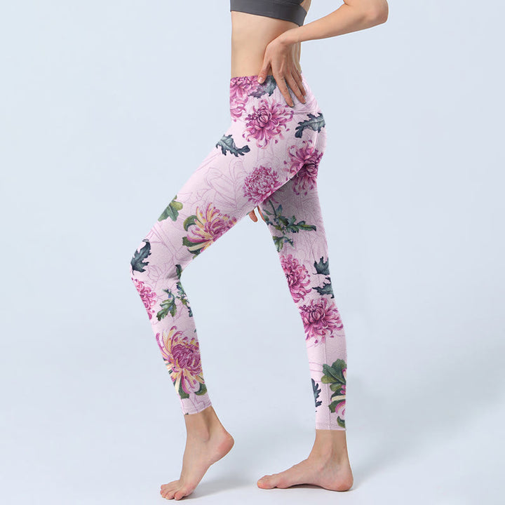 Leginsy do jogi damskie Buddha Stones Pink Chrysanthemum Gym - image 2