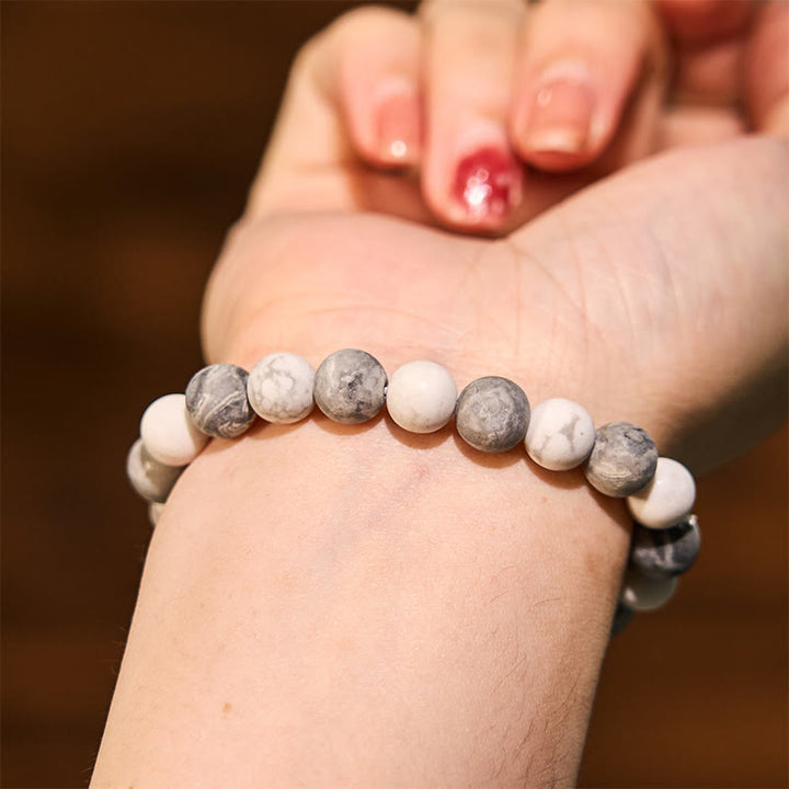 Bransoletka Buddha Stones Picasso Jasper White Turquoise Courage