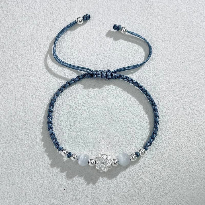 Bransoletka z Buddha Stones 999 Srebro Sterlingowe Wzór Lotosu Kocie Oko Ochrona Sznurka - Lotus Blue (obwód nadgarstka 15-18 cm) - image 16