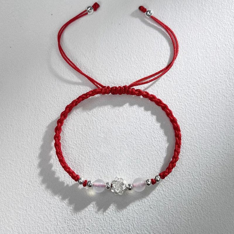 Bransoletka z Buddha Stones 999 Srebro Sterlingowe Wzór Lotosu Kocie Oko Ochrona Sznurka - Lotus Red (obwód nadgarstka 15-18 cm) - image 9