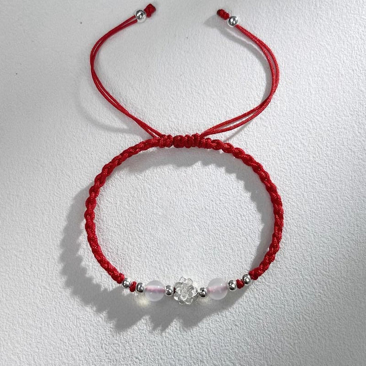 Bransoletka z Buddha Stones 999 Srebro Sterlingowe Wzór Lotosu Kocie Oko Ochrona Sznurka - Lotus Red (obwód nadgarstka 15-18 cm) - image 9