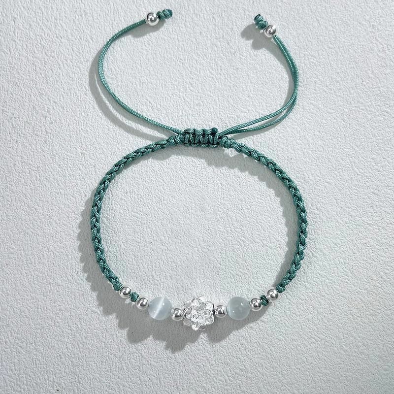 Bransoletka z Buddha Stones 999 Srebro Sterlingowe Wzór Lotosu Kocie Oko Ochrona Sznurka - Lotus Green (obwód nadgarstka 15-18 cm) - image 15