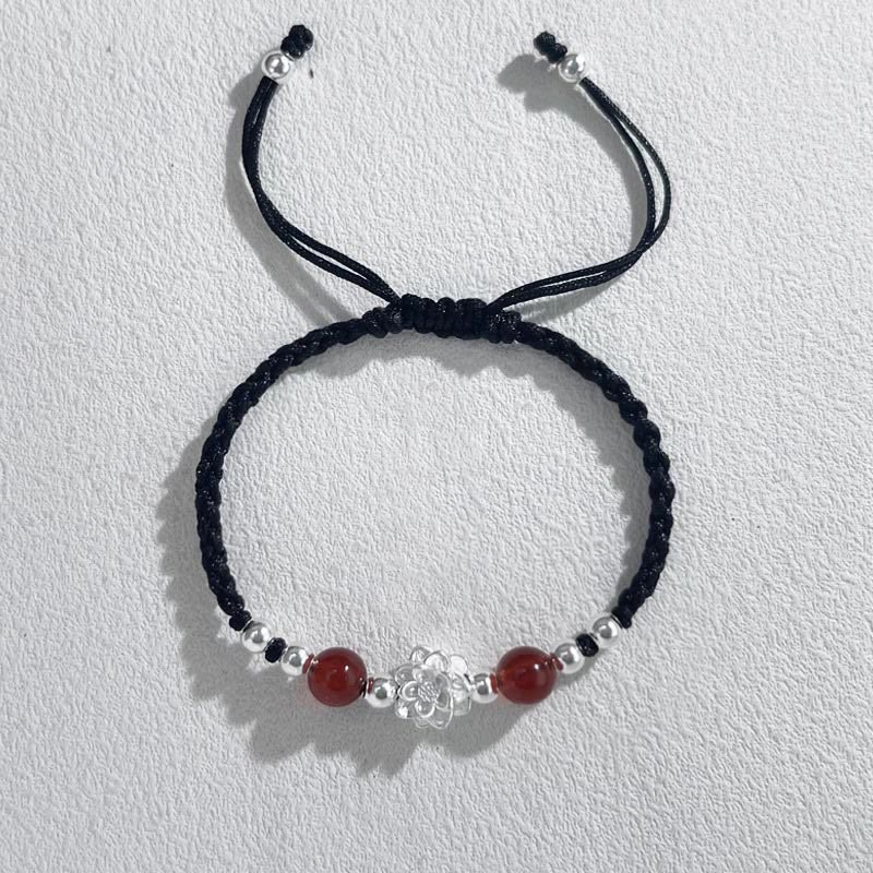 Bransoletka z Buddha Stones 999 Srebro Sterlingowe Wzór Lotosu Kocie Oko Ochrona Sznurka - Koralik Lotus Red w kolorze czarnym (obwód nadgarstka 15-18 cm) - image 8
