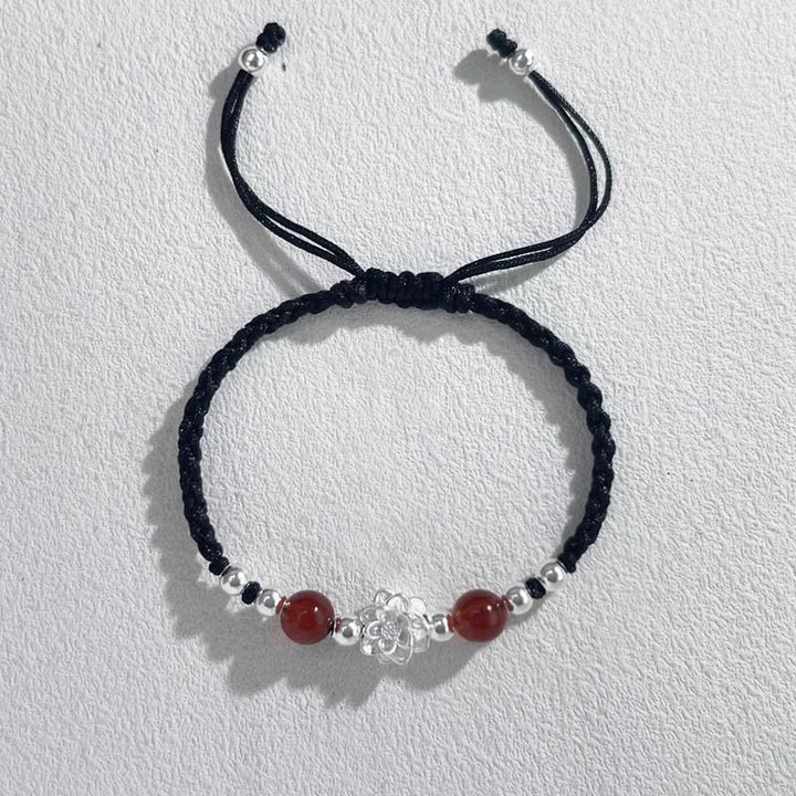 Bransoletka z Buddha Stones 999 Srebro Sterlingowe Wzór Lotosu Kocie Oko Ochrona Sznurka - Koralik Lotus Red w kolorze czarnym (obwód nadgarstka 15-18 cm) - image 8