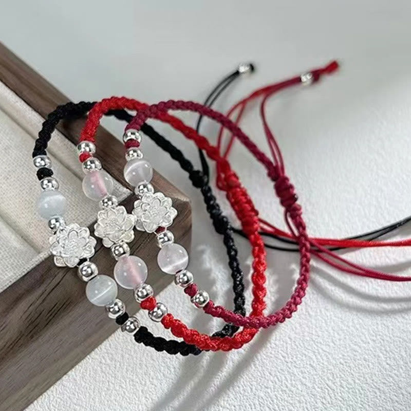 Bransoletka z Buddha Stones 999 Srebro Sterlingowe Wzór Lotosu Kocie Oko Ochrona Sznurka - image 1