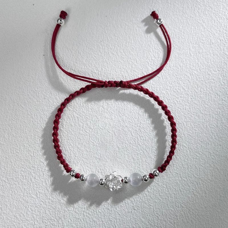 Bransoletka z Buddha Stones 999 Srebro Sterlingowe Wzór Lotosu Kocie Oko Ochrona Sznurka - Lotus DarkRed (obwód nadgarstka 15-18 cm) - image 10