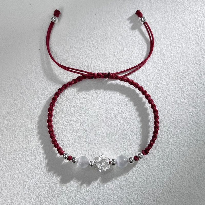 Bransoletka z Buddha Stones 999 Srebro Sterlingowe Wzór Lotosu Kocie Oko Ochrona Sznurka - Lotus DarkRed (obwód nadgarstka 15-18 cm) - image 10