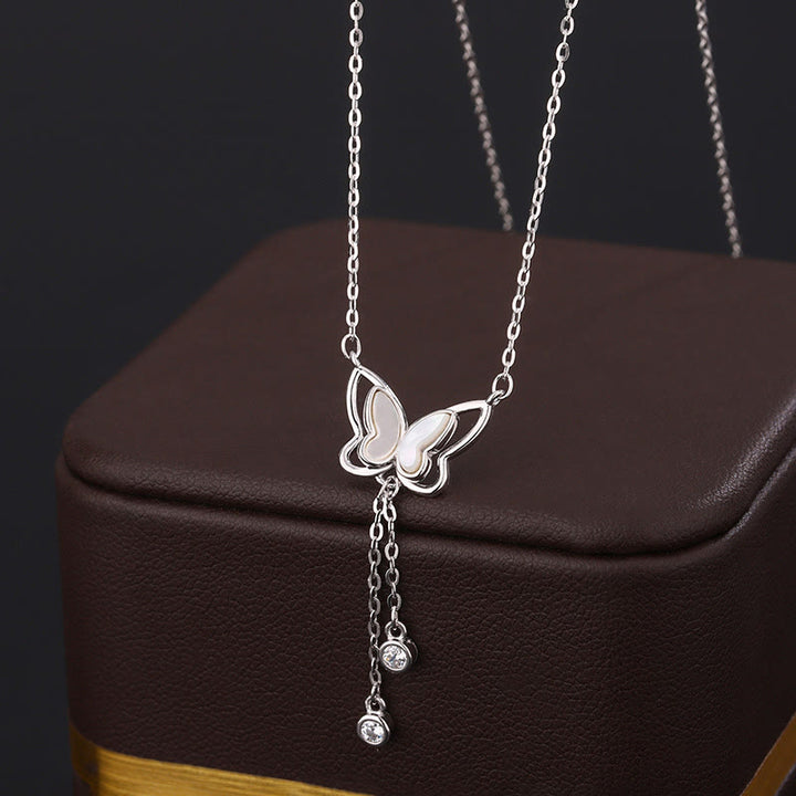 Buddha Stones 999 Srebro Tridacna Kamień Motyl Spokój Naszyjnik Wisiorek - Motyl ze srebra próby 999 - image 0