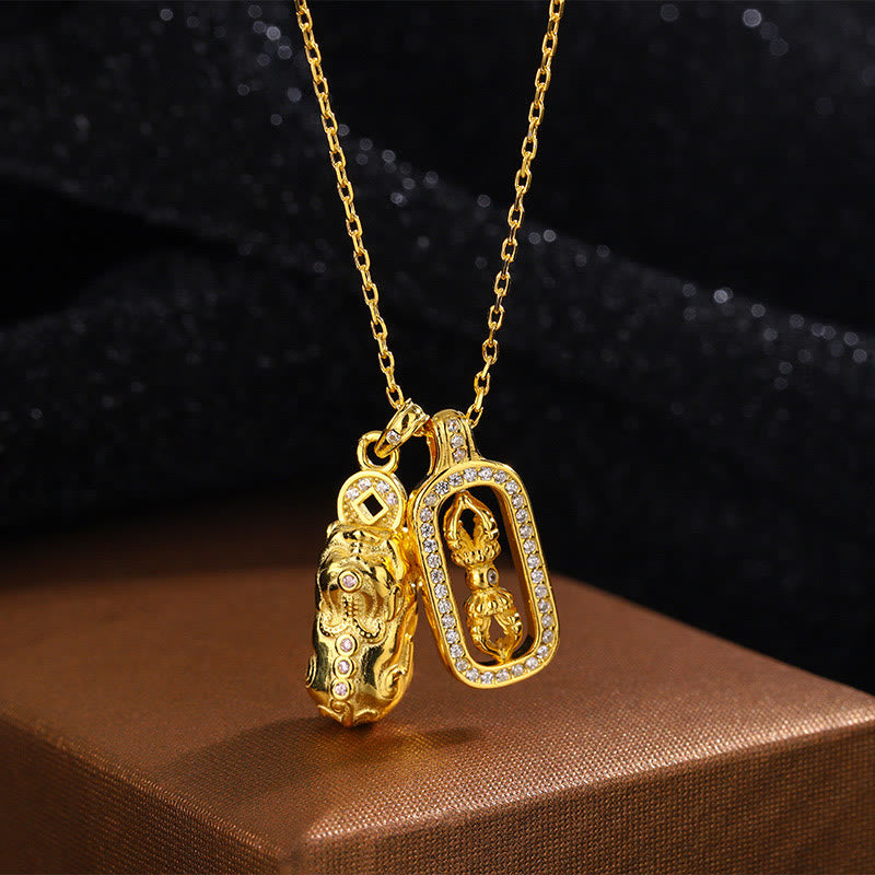 Buddha Stones 999 Srebro Sterlingowe Złota Moneta PiXiu Miedziana Wadżra Naszyjnik Bogactwo Wisiorek - Srebro próby 999, złoty PiXiu Vajra - image 1