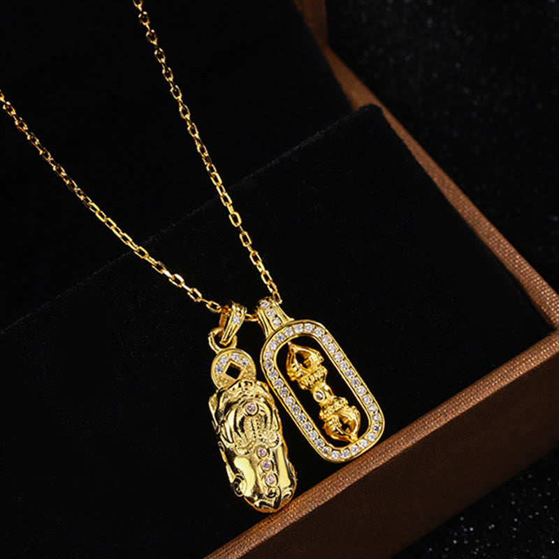 Buddha Stones 999 Srebro Sterlingowe Złota Moneta PiXiu Miedziana Wadżra Naszyjnik Bogactwo Wisiorek - image 3
