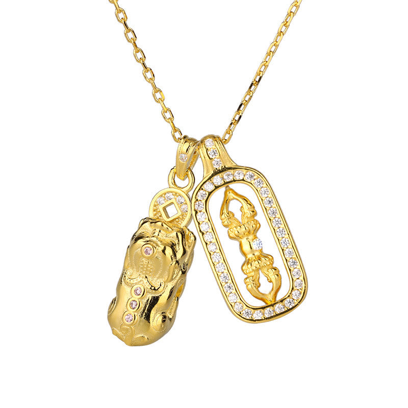 Buddha Stones 999 Srebro Sterlingowe Złota Moneta PiXiu Miedziana Wadżra Naszyjnik Bogactwo Wisiorek - image 11