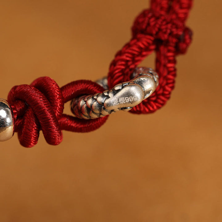 Buddha Stones 999 Srebro Sterling Rok Smoka Klamra Pokoju Bransoletka Szczęścia