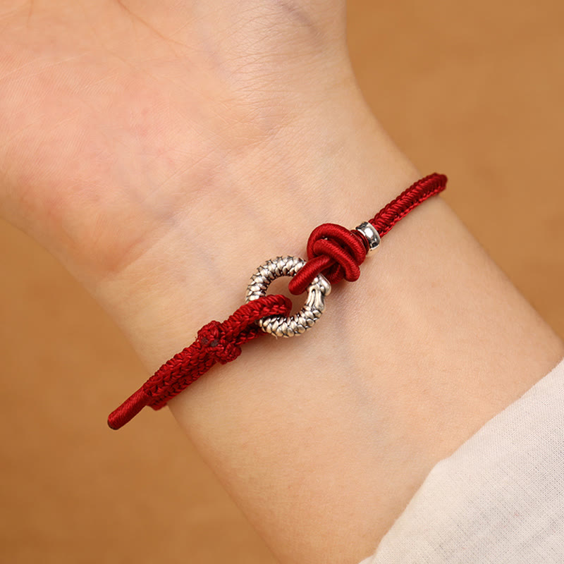 Buddha Stones 999 Srebro Sterling Rok Smoka Klamra Pokoju Bransoletka Szczęścia