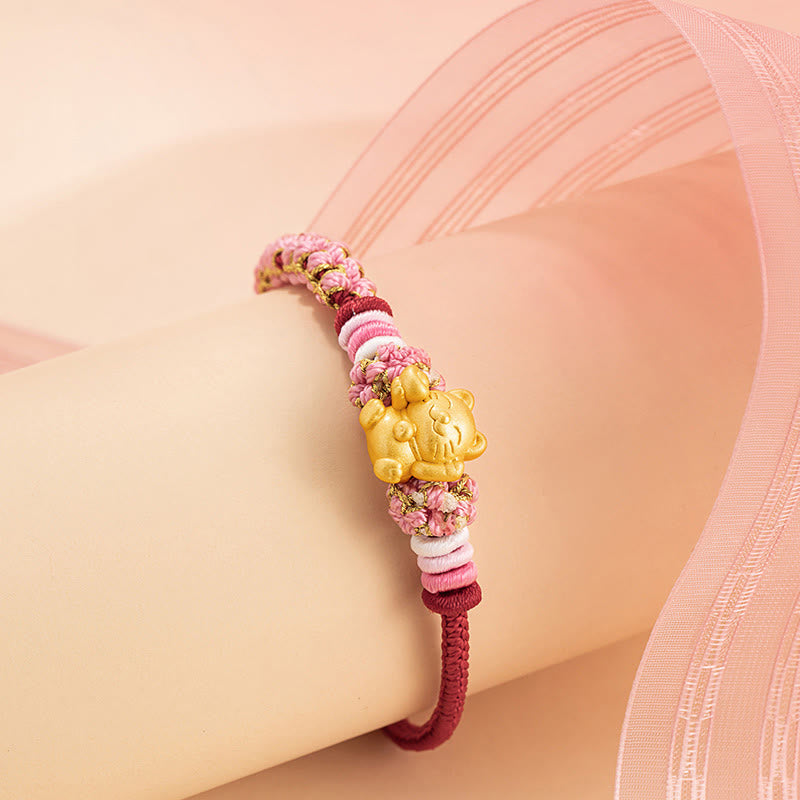 Buddha Stones Ręcznie robione 999 Srebro Sterlingowe Fortune Cat Ingot Peach Blossom Luck Bransoletka z Czerwonej Linii - image 3